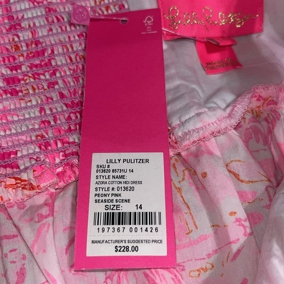 Lilly Pulitzer Azora Cotton Midi Dress Peony Pink Seaside Scene 14 - Picture 13 of 14